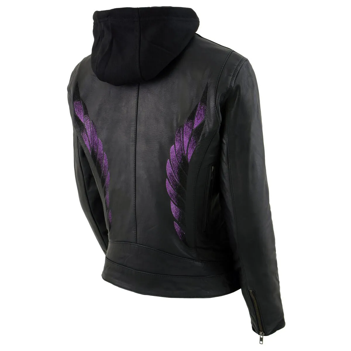Milwaukee Leather MLL2546 Women's Purple Winged Scuba Leather Jacket with Hoodie
