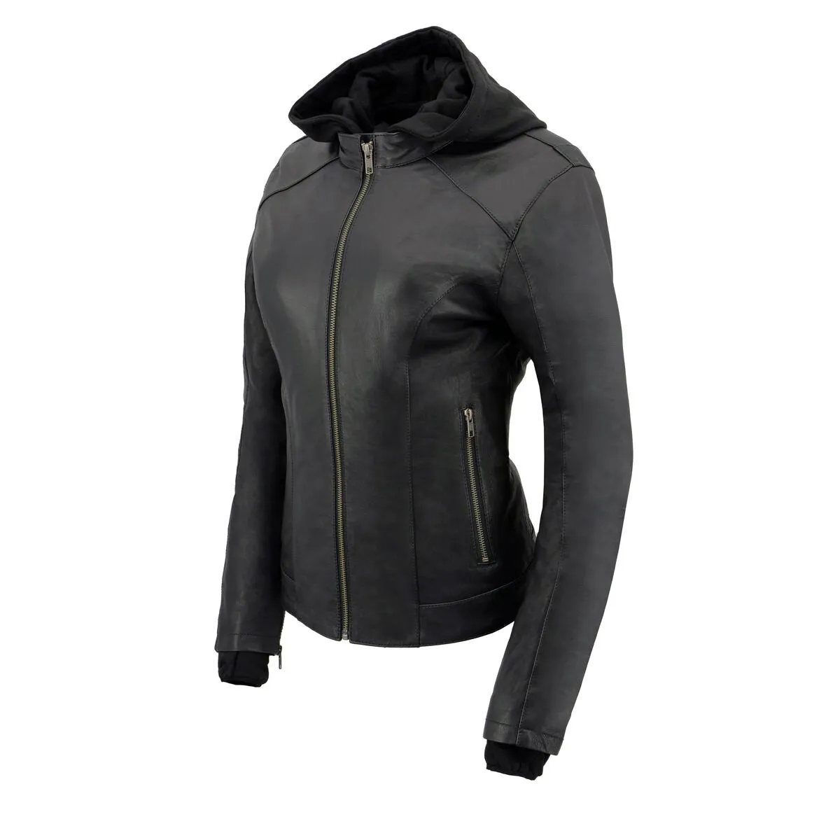 Milwaukee Leather MLL2546 Women's Purple Winged Scuba Leather Jacket with Hoodie