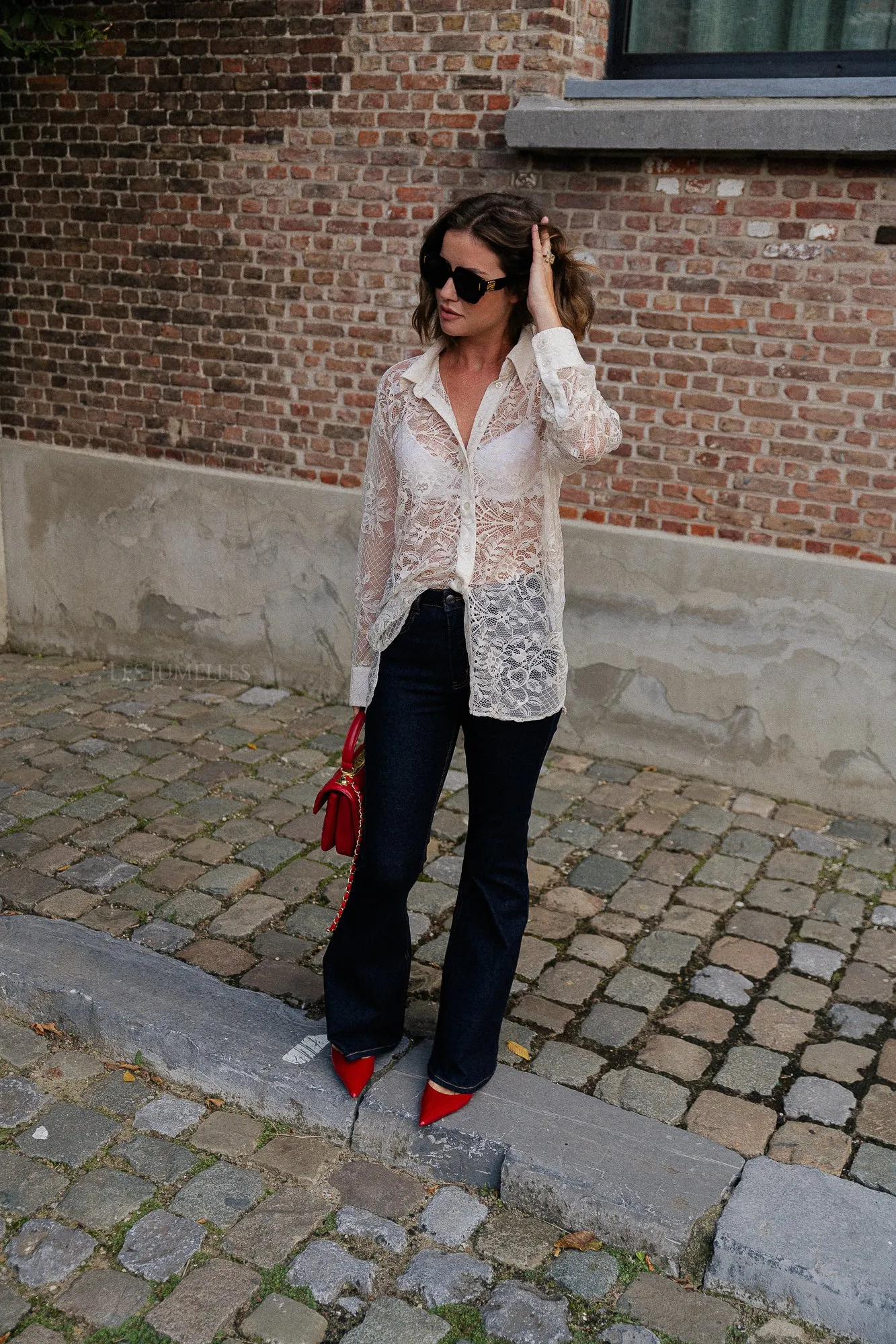 NathalieGZ HW flared jeans dark blue washed