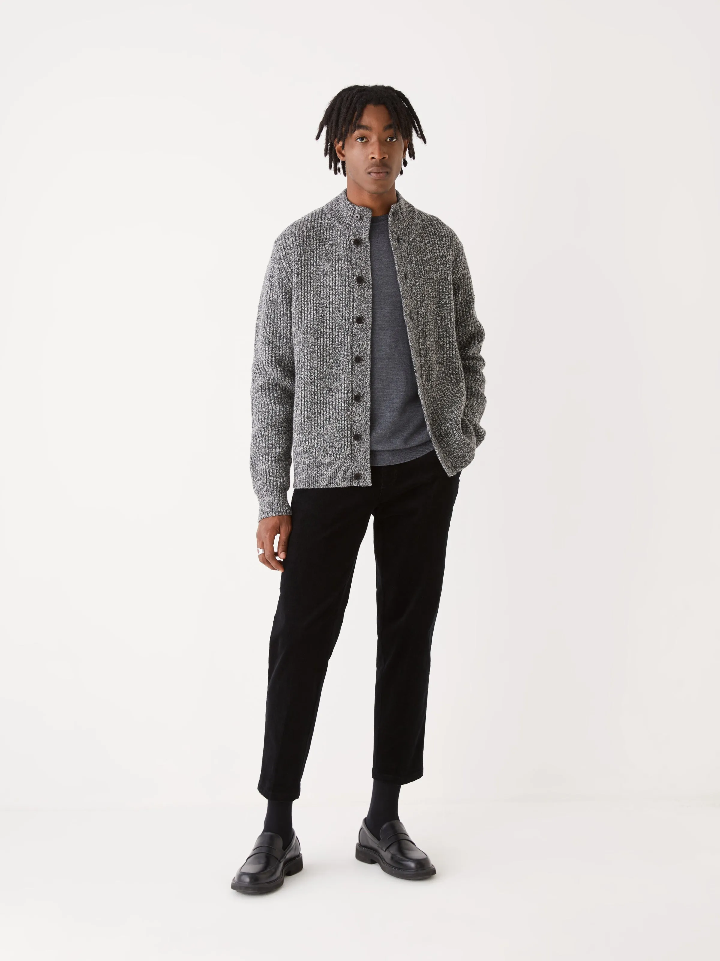 The Donegal Button-Up Sweater in Grey Black