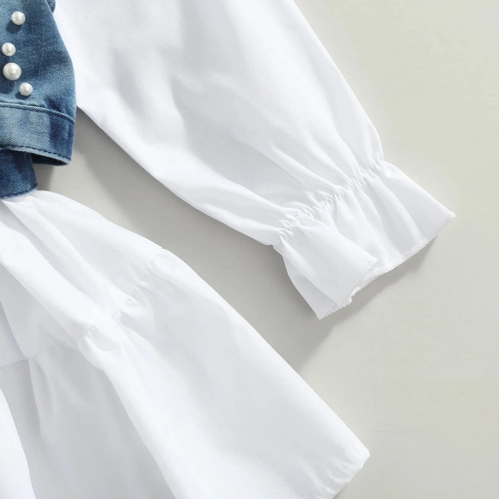 White Long Sleeve Dress   Denim Beading Vest